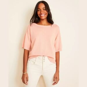 Ann Taylor Linen Blend Short Sleeve Sweater Petite MP Blush Coral Coastal Summer